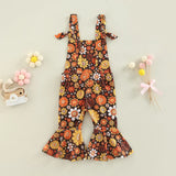 FOCUSNORM 0-4Y Lovely Baby Girl Romper Pants 4 Style Flowers Printed Sleeveless Off Shoulder Ruffle High Waist Flare Jumpsuit