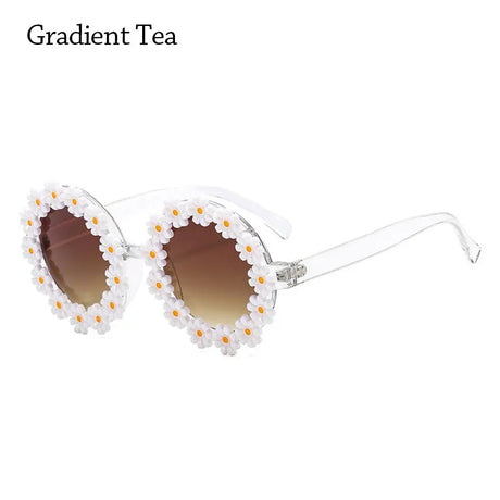 Fashion Retro Daisy Sunglasses for Women Round Flower Sun Glasses Trendy Summer Pool Beach Party Shades UV400 Eyewear