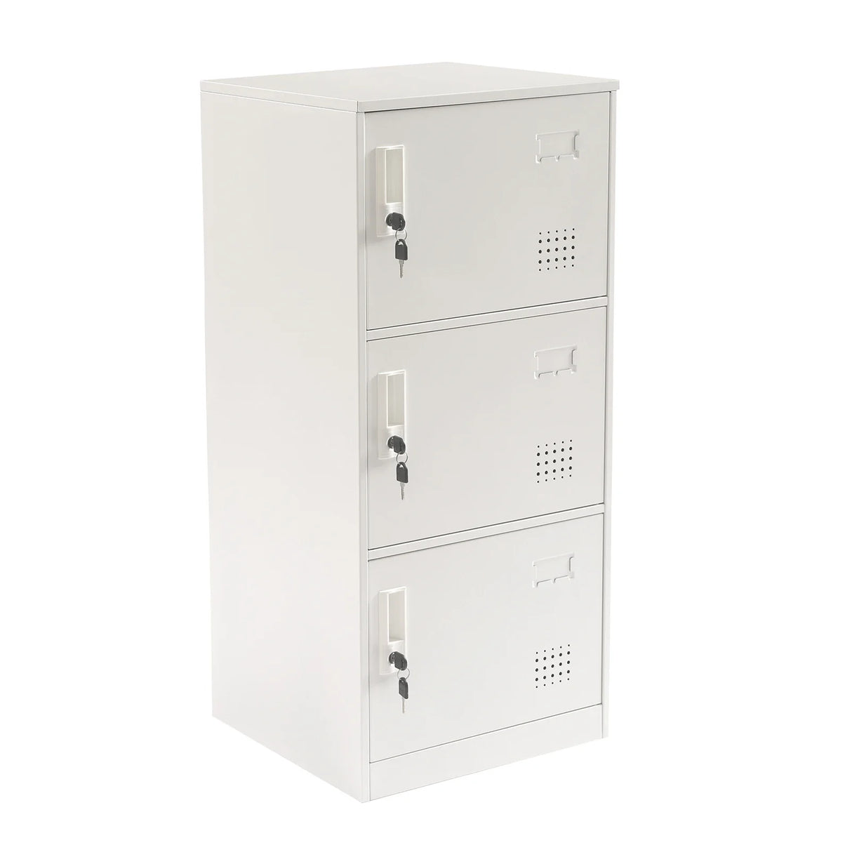 40*40*90cm White 3 Door Metal File Cabinet Office Filing Cabinet Stand Storage Organizer with Lock