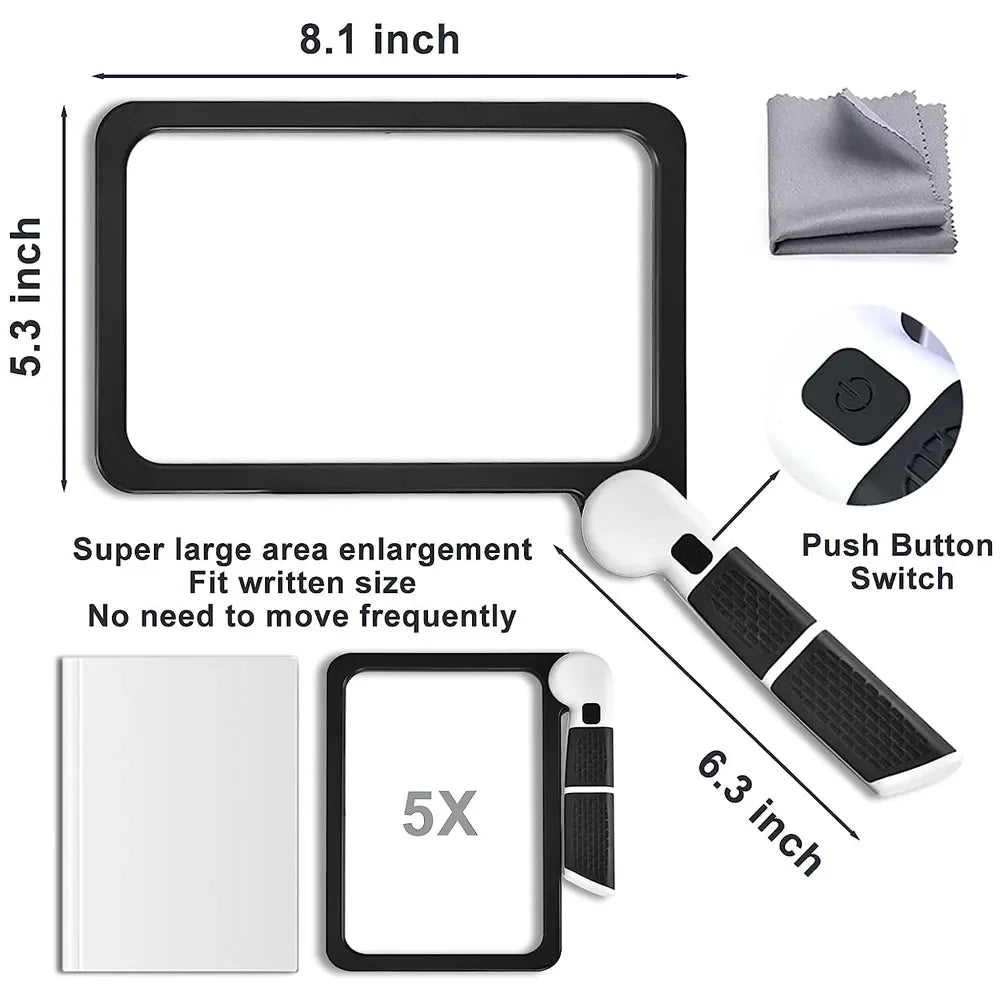 Portable 5X Handheld Illuminated Magnifier Glass With 48 LED Lights Square Inspection Magnifying Glass For Reading Person Gifts