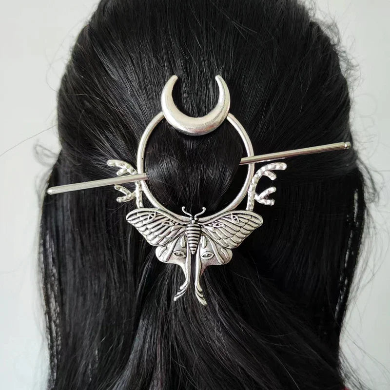 Witch Bat Hairstick Black Gothic Barrette Pagan Vampire Bat Animal Hairclip for women wicca gift