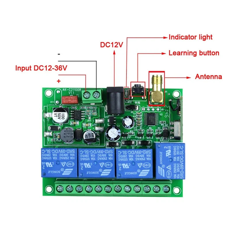 DC 12V 24V 4-Way Remote Control Switch Point-Acting Self-Locking Interlocking Adjustable Access Gate Control Panel Accessories