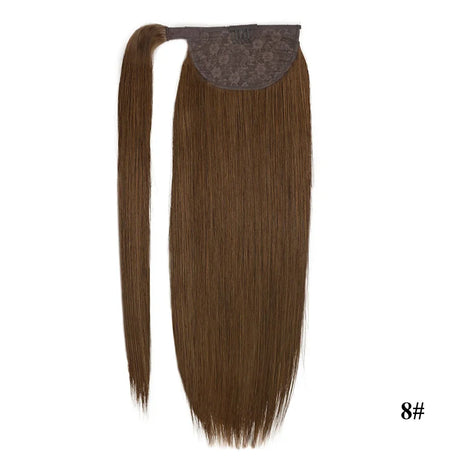 Straight Human Hair Ponytail Wrap Around Horsetail Clips-In Brazilian Machine Made Remy Hair wig 120g