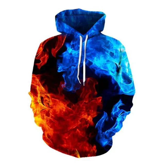 Funny 3D Flame Print Hoodies For Men Fashion Trend Harajuku Streetwear Autumn New in Sweatshirts Oversized Pullover y2k Clothes