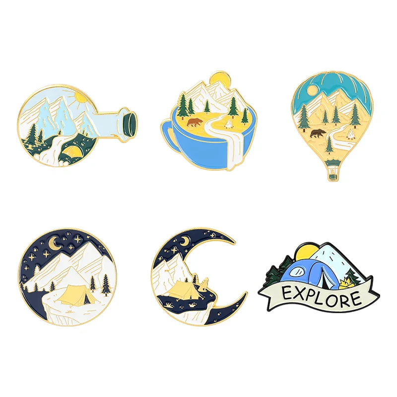 Outdoor Natural Scenery 3-6pcs/set Enamel Pins Custom Cosmic Mountains Travel Brooches Lapel Badges Jewelry Gift for Friends