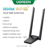 UGREEN WiFi Adapter AC650 AX1800 WiFi6/5 5G&2.4G USB WiFi Card Dongle for Desktop Laptop Wifi Antenna USB Ethernet Network Card