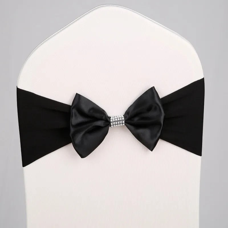 10pcs/50pcs Free Tie Wedding Satin Chair Sash Elastic Stretch Spandex Chair Bow Band For Banquet Hotel Birthday Party Decoration