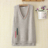 Plus Size Sweater Vest Women Clothing 4xl Loose Stripe Jacquard Knitted Pullover V-Neck Sleeveless Curve Jumper E2-1170