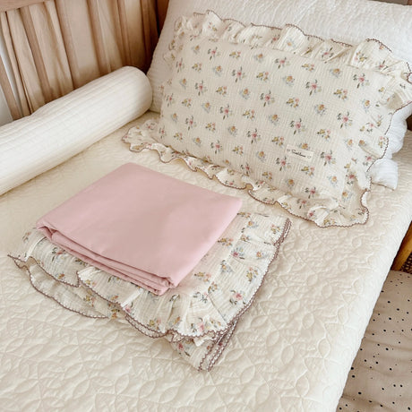 Vintage Floral Muslin Cotton Baby Bedding Set Girls Infant Kids Cot Crib Bedding Set Duvet Cover Sheet Pillowcase Without Filler