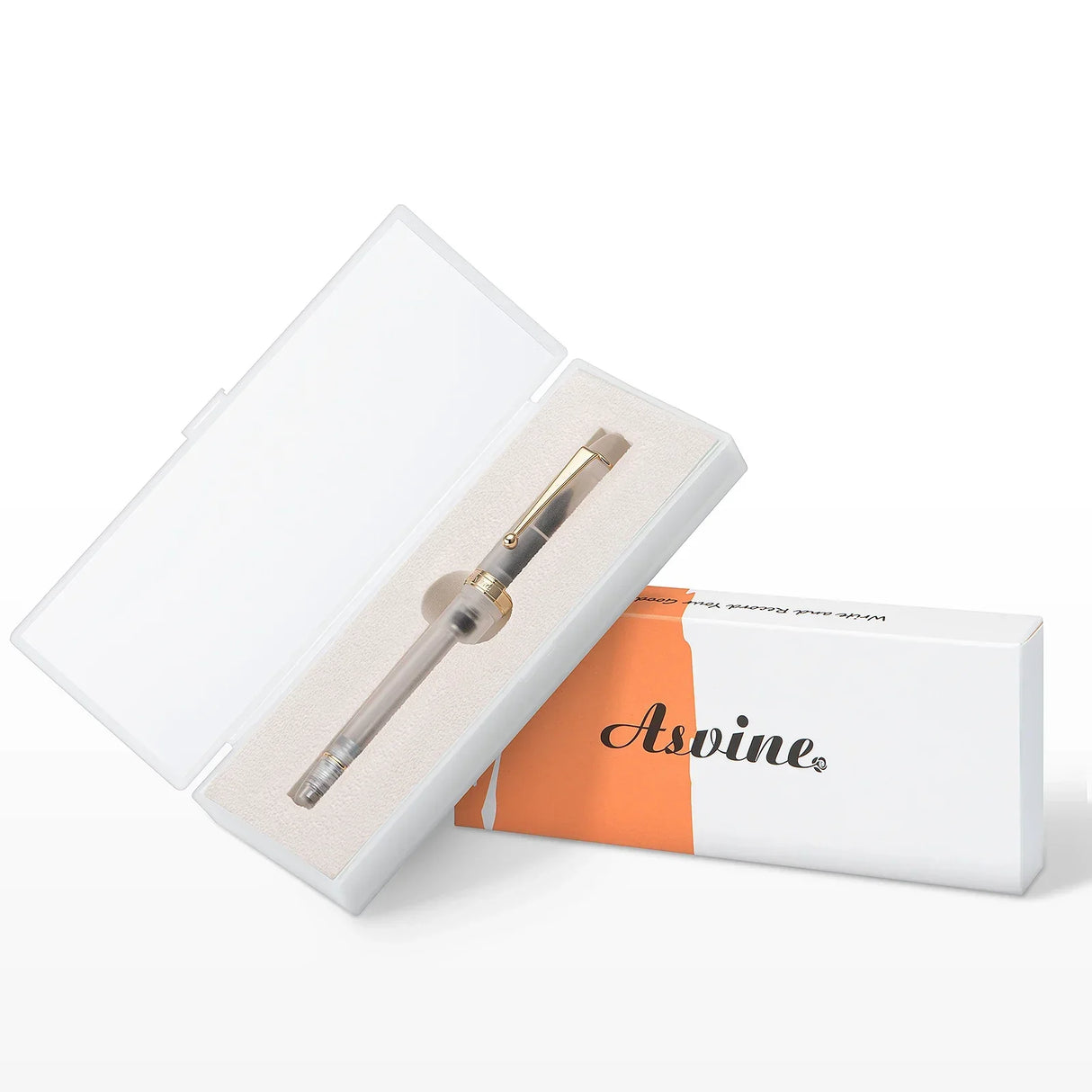 Asvine V126 Vacuum Filling Fountain Pen EF/F/M Nib, Beautiful Transparent Brown/ Matte Blue, White Acrylic Writing Gift Set