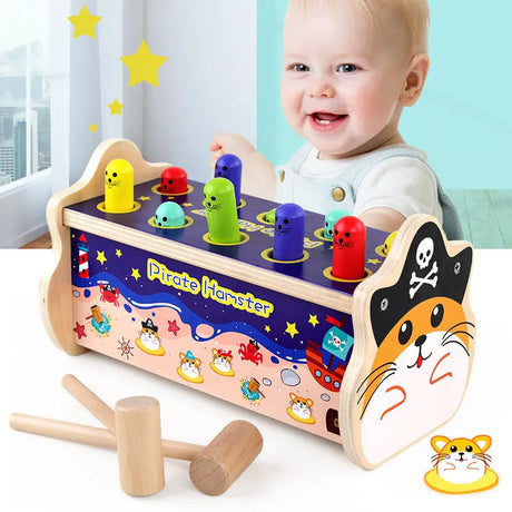 Wooden Montessori Play Whac-a-Mole Toy Kids Fishing Game Music Ducational Toy Baby 13 Months Early Learning Children's Gift Toys