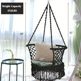 1pc Hanging Hammock Chair, Cotton Rope, Macrame Swing, Indoor Outdoor Black