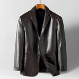 Luxury Leather Jacket Men's Suit Leather Coat Autumn and Winter New Skin Casual Small Suit Coat Men's Leather Jacket