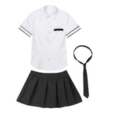 TiaoBug Japanese School Girl Uniform Suit White Short Sleeve T-shirt Top Pleated Skirt Cosplay Korean Girls Student Costume Set