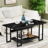 Marble Coffee Table, Faux Marble Top Rectangular Coffee Table with Black Metal Frame, 2 Tier Living Room Table for Living Room,