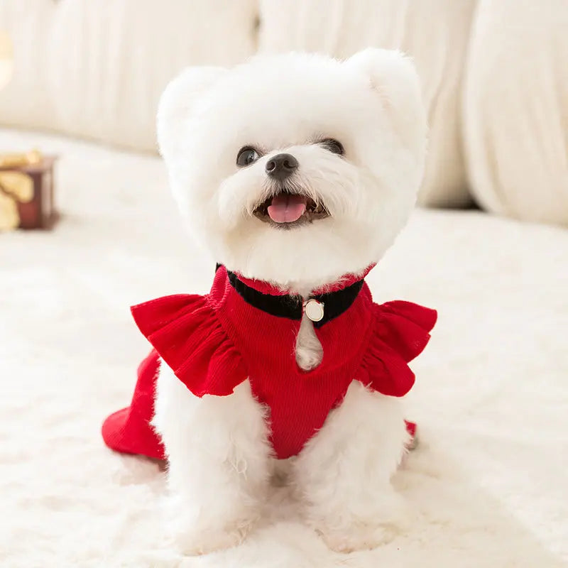 Dog Clothes Christmas Bow Pet Dress Luxury Puppy Skirt Pet Dog Costume Chihuahua Fench Bulldog Apparel Warm Dog Dress Shirt Set