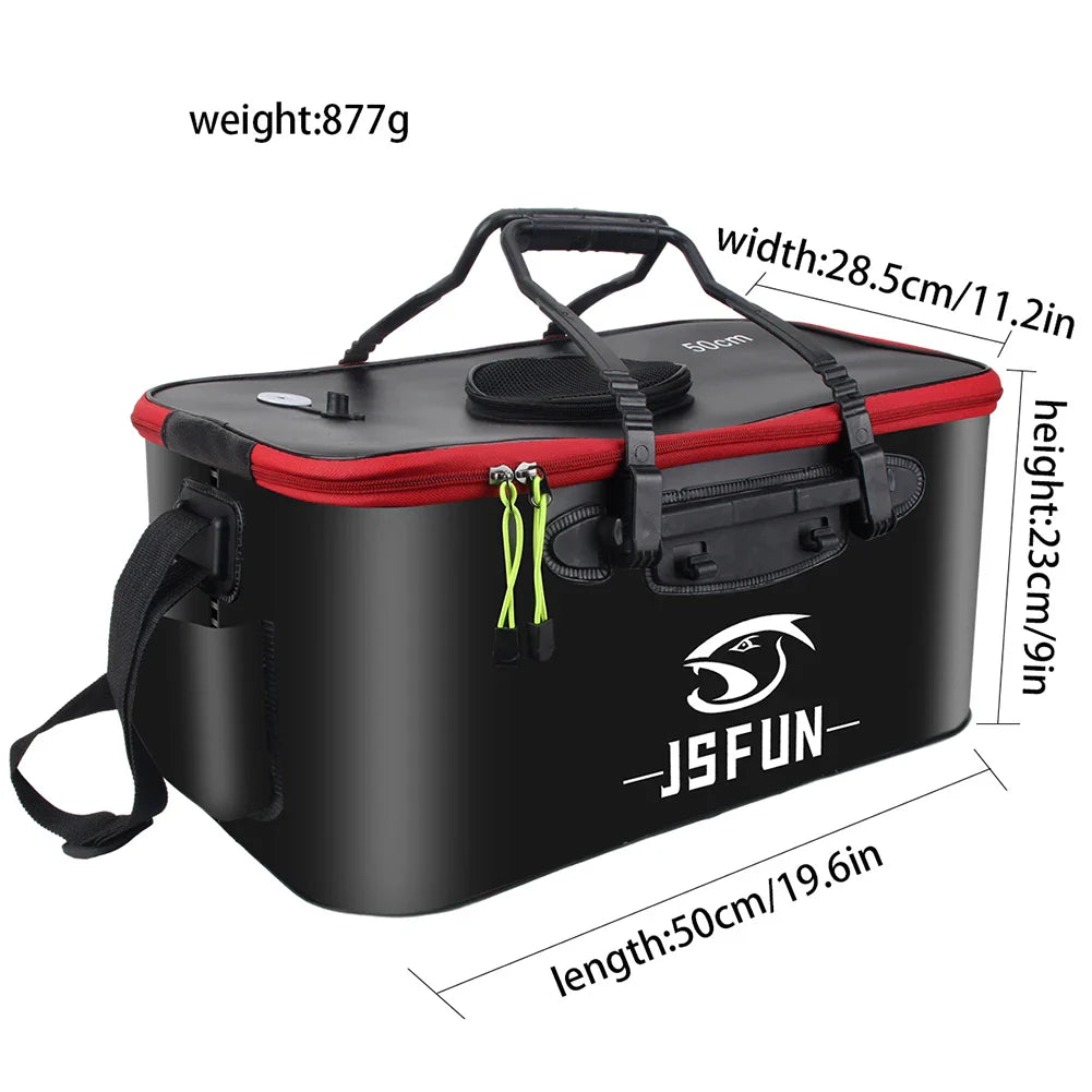 30/40/50CM Folding Fishing Bait Bucket Collapsible Fish Protection Bucket Live Fish Container with Side Pockets and Zipper Tank