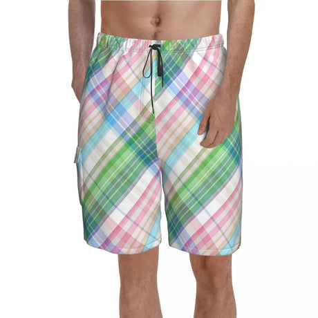 Mondrian Line Board Shorts Colorful Plaid Board Short Pants Hot Men Comfortable Print Swim Trunks Big Size