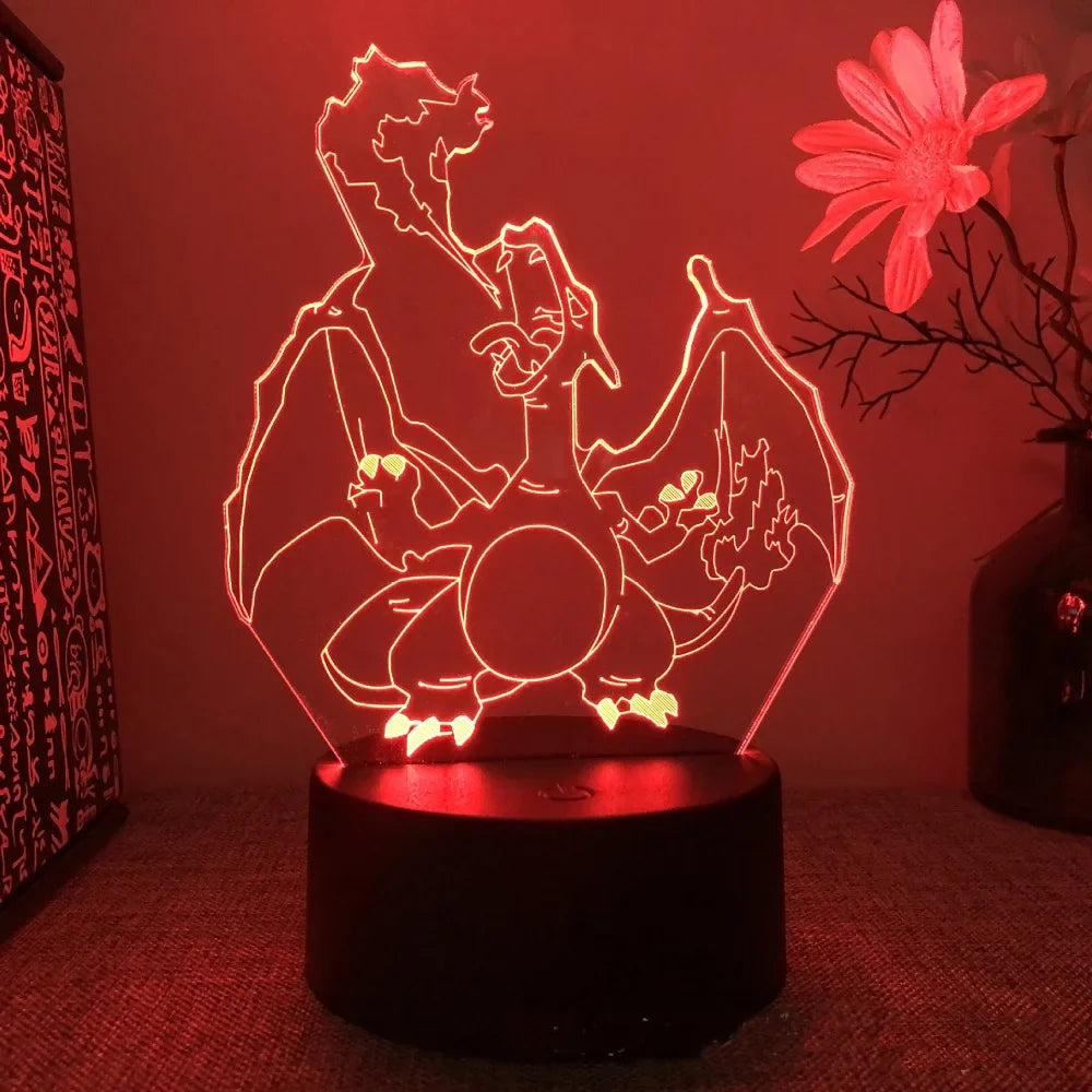 Pokemon Pikachu Charizard Anime Figures 3D Led Night Light Changing Model Action Logo Lampara Collection Brinquedos Figm