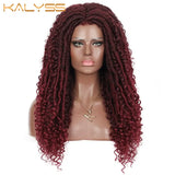 Kalyss 24 Inches Red Wig Synthetic Braids Wigs full wig Middle full wig Parted Loc Braided Wigs with Curly Ends for women