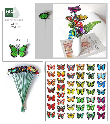 50Pcs/set Butterflies Garden Yard Planter Colorful Whimsical Butterfly Stakes Decoracion Outdoor Decor Flower Pots Decoration