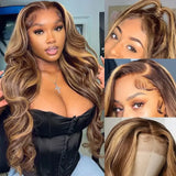 30 34inch 13x4 Highlight Ombre Body Wave Lace Front Human Hair Wigs Brazilian 250% Glueless 13x6 HD Lace Frontal Wig For Women