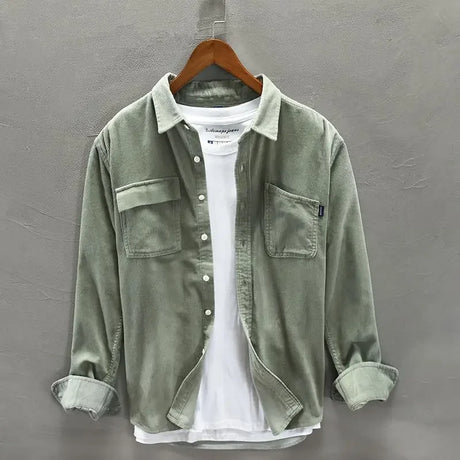 Casual Shirt Jacket Men's Corduroy Spring and Autumn Long-sleeved Loose Shirts New Men High-quality Solid Color Button Coat