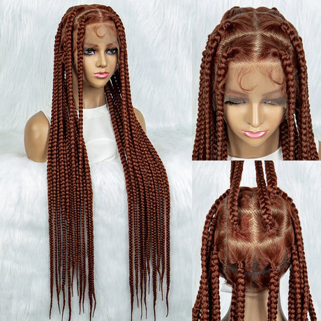 Ginger Cornrow Braids Full Lace Braided Wigs for Black Women Synthetic Lace Front Wig Square Knotless Box Braids Wig 350 Color