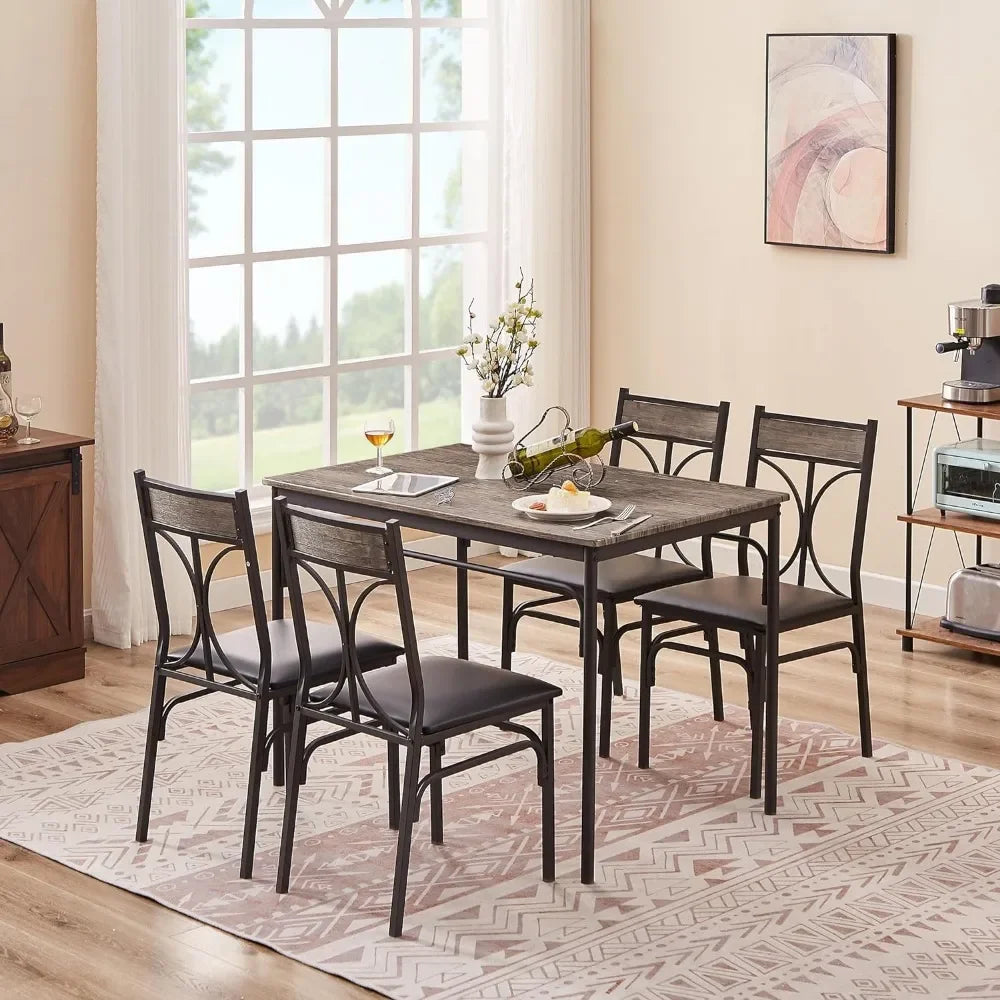 Dinette Table Dining Set for 4 Breakfast Nook 5-Piece Indoor Modern Rectangular Table Kitchen Classic Brown Furniture Chair Room