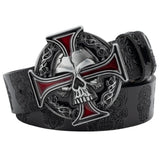 Skull Leather Belt Embossed Pattern Cowskin Fashion Buckle for Men