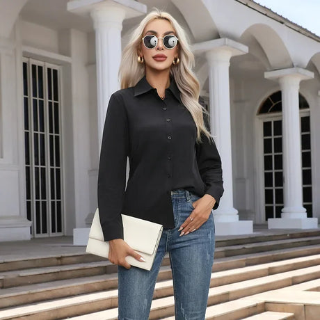 White Shirt Women Fashion Business Shirts Office Lady Long Sleeve Blouse L-6XL Women Clothing Button Shirt Plus Size Ladies Tops