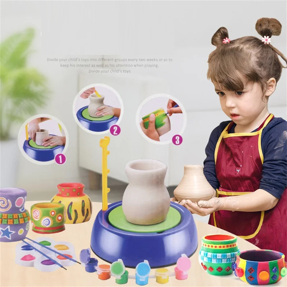 EASY BIG Children DIY Modeling Clay Tools Electric Rotary Handmade Ceramic Machines Toys With Kaolin Clay Pigment TH0030