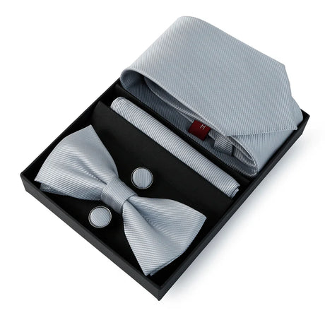 Tie Set For Men Necktie 7.5cm Solid Color Necktie For Men Luxury Suit Bowtie Pocket Square Cufflinks Bow Tie Wedding Gift Cravat