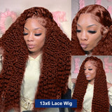 Reddish Brown 13x4 Frontal Wig Deep Wave 30 32 inch 13x6 HD Lace Front Human Hair Wigs 250% Curly Preplucked Brazilian For Women