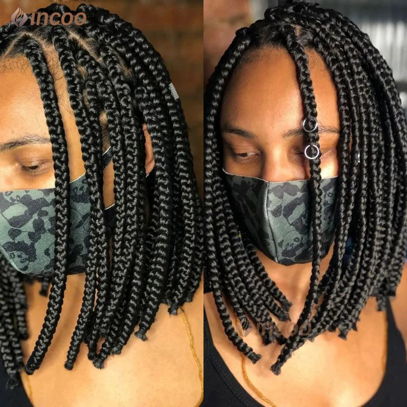 10" Short Braided Wigs Lace Front Wig Box Braided Wigs Knotless Barids Full Lace Frontal Wig Synthetic Braid African For Women