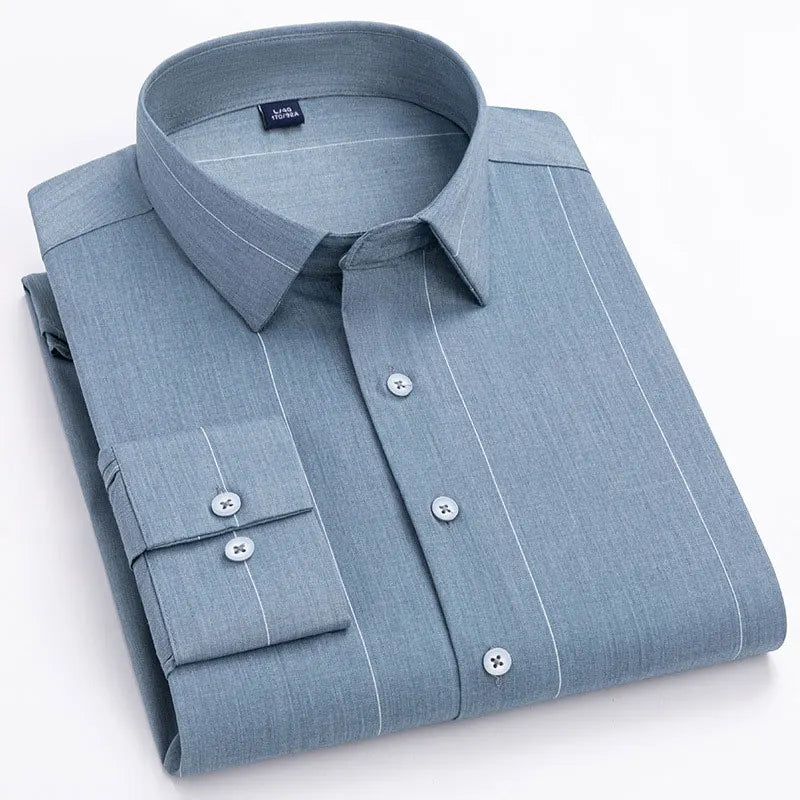 Spring and autumn new men's bamboo fiber non-ironing long sleeve shirt anti-wrinkle business daily casual fashion stripes