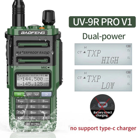 2024 Baofeng UV-9R Pro V1 V2 Waterproof IP68 16KM Walkie Talkie Type-C Charger UHF VHF Long Range UV-5R Upgrade Ham CB Radio