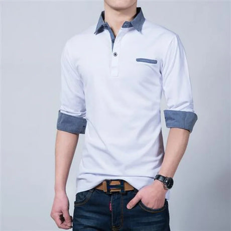 Korean Fashion Men Long Sleeve Polo Shirts Spring Autumn New T-shirt Loose Versatile Male Clothes Business Casual Cotton Tops