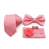 5 Pcs Slim Plaid Tie Set Polyester Pink Blue Necktie Bowtie Cufflink Brooch For Groom Suit Wedding Cravat Shirt Accessory Gift