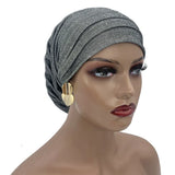 Glitter Pleated African Turban Cap Women's Head Wraps Nigeria Party Headpiece Female Wedding Auto Gele Headdress Beanie