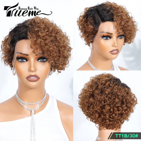 Short Pixie Curly Bob Wig Lace Front Human Hair Wigs For Women Colored Brazilian Deep Curly Transparent Lace Part Human Hair Wig