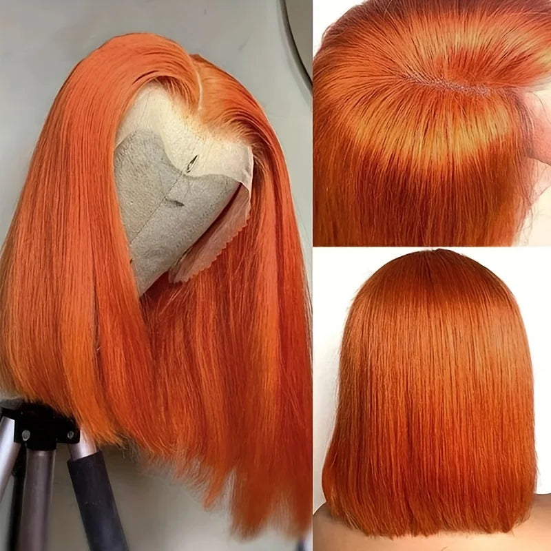 180% Density Ginger Orange Straight Bob Wig 13x4 Lace Frontal Bob Human Hair Wigs For Black Women Brazilian Remy Straight Wig