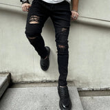 Men New High street Hip hop Style Ripped Skinny Pencil Jeans Men Stylish Slim Holes Casual Denim Pants