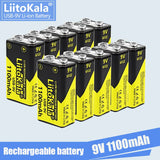 1-16pcs LiitoKala 9V 1100mAh li-ion Rechargeable battery USB 9V Battery for Multimeter Microphone Toy Remote Control KTV use