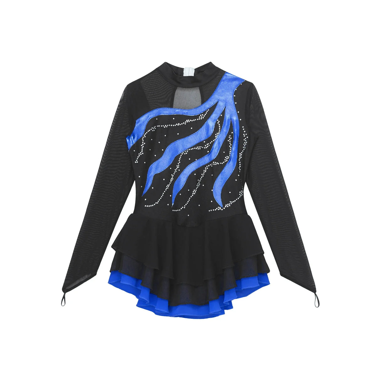 Figure Ice Skating Dress Kids Girls Long Sleeve Rhinestone Ballet Tutu Dance Dresses Gymnastics Leotards Performance Costume