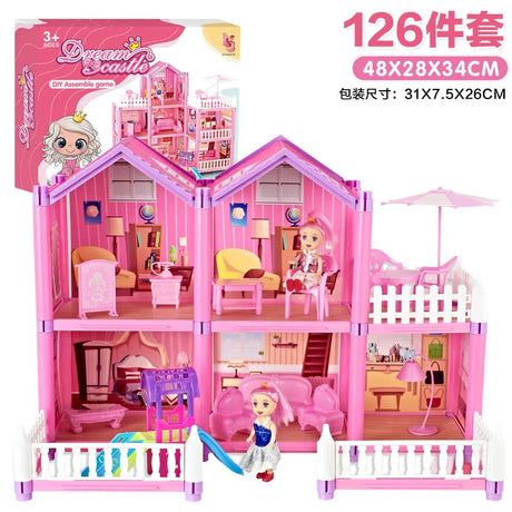 Kids Toy Simulation Doll House Villa Set Pretend Play House Assembly Toys Princess Castle Bedroom Girls Gift Toy For Children