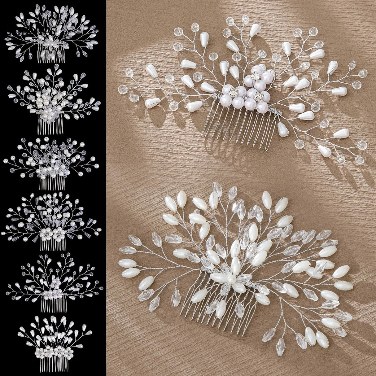 Wedding Pearl Flower Hair Combs Hair Accessories Hair Clips Hairpin Crystal Bride Headdress for Women Barrettes Hair Jewelry