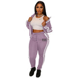 Ladies Tracksuits 2 Piece Set Sports Suit Zipper V Neck Long Sleeve Pink Letter Striped Print Pants Set Zipper Jacket Tops Suit