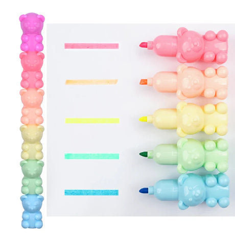 Cute Love Heart Bear Marker Pens Kawaii Fluorescent Marker Highlighters Kids Drawing Panitng Pens Cute Office School Supplies