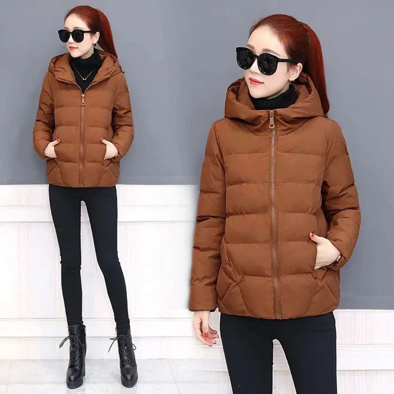 Autumn Winter Loose Jacket Hooded Short Coat Women Overcoat Solid Cotton-padded Clothes Female Parka Outerwear